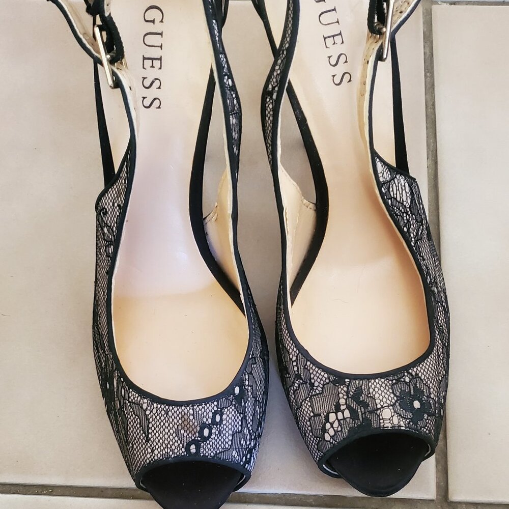 GUESS Black Lace Peep Toe Heels – Size 10 – NWOT - Picture 2 of 15